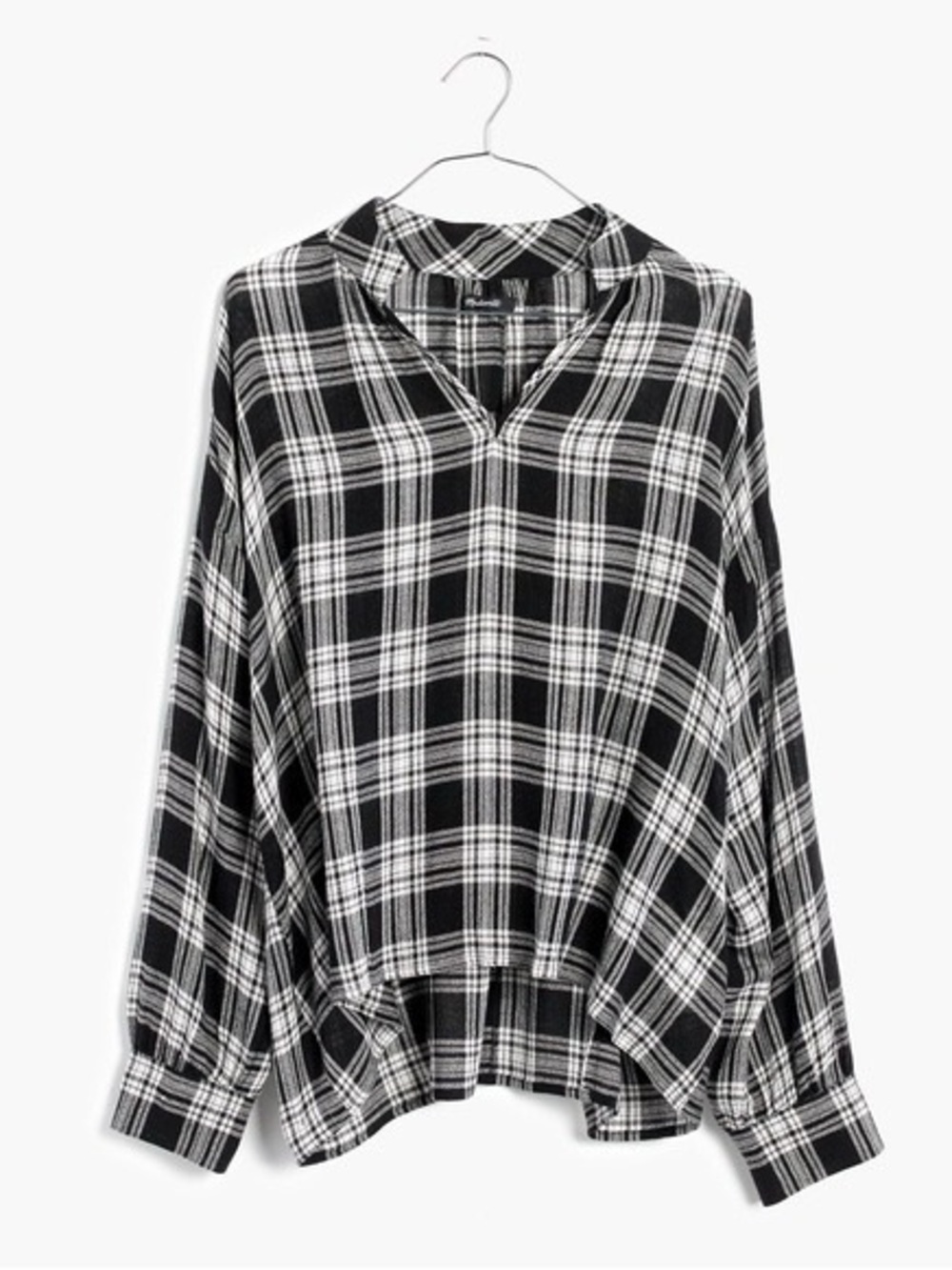 Madewell Highroad Popover Plaid Blouse Black White Size S